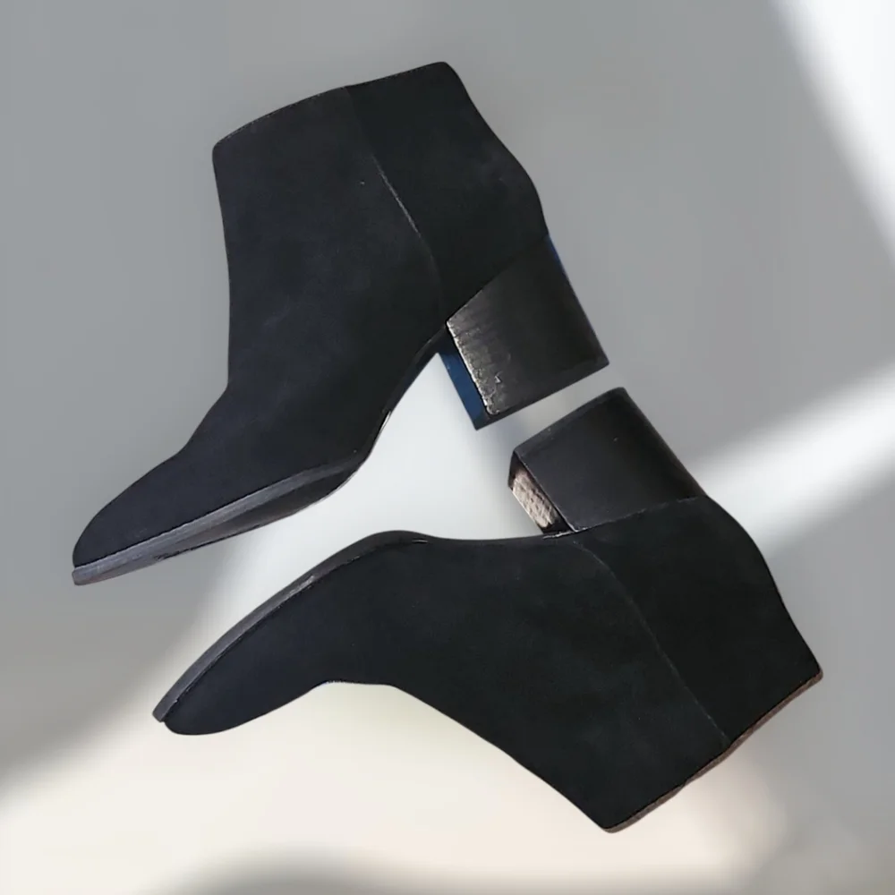 Seychelles Ankle Boots Black Suede Side Zip Block Heel Womens 8
